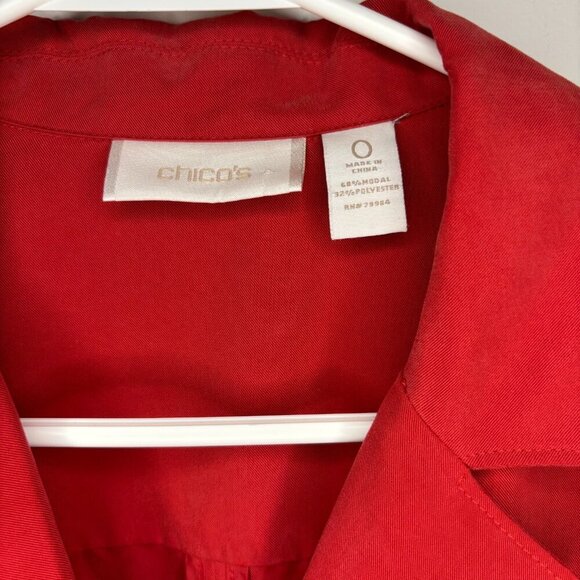 CHICO's Jacket 0 (XS) Red Drawstring Long Sleeve Button Pockets Collared - Picture 4 of 4